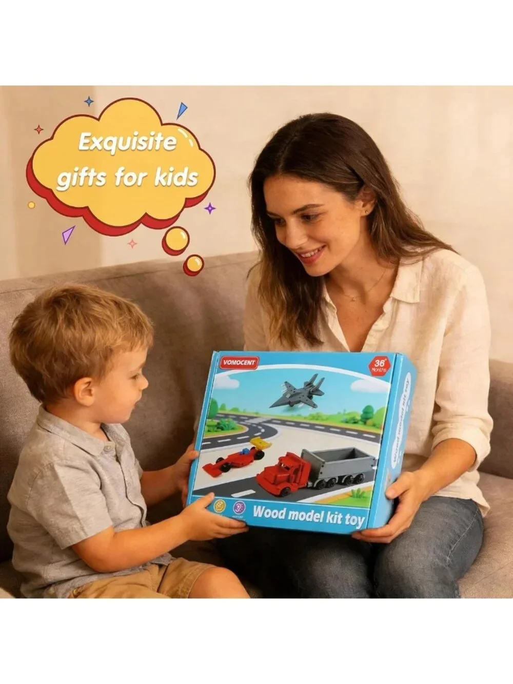 DIY Wooden Model Building Kit - 3 Pack Fighter Jet, Truck, Race Car - Arts